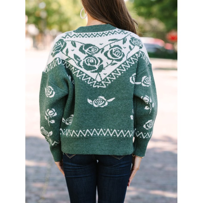 Emerald Green Floral Sweater