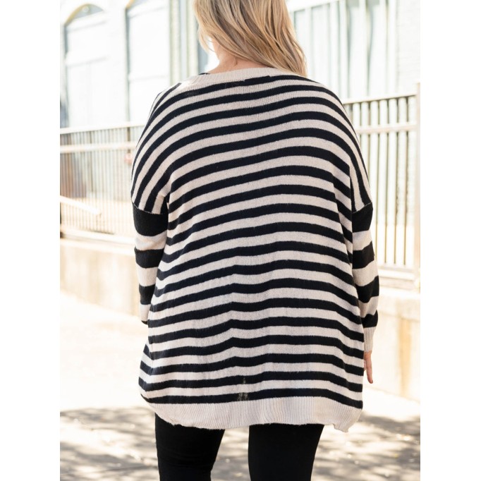 Black and white striped knitted cardigan
