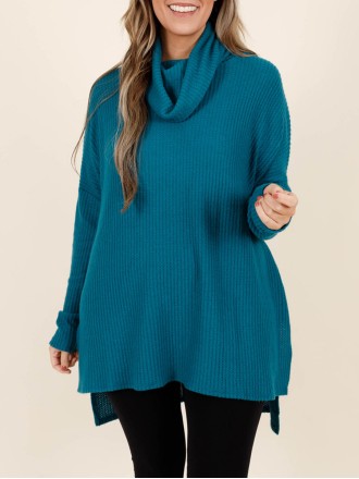 Blue green front short back long loose fitting sweater