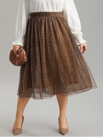 Brown half skirt leopard print