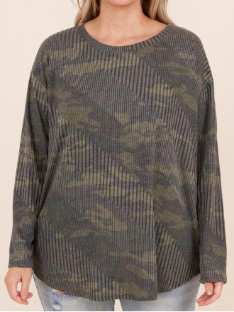 Camo Stripe Pattern Loose Sweater