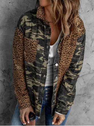 Casual leopard print patchwork camouflage jacket