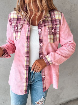 Casual pink plaid review corduroy jacket