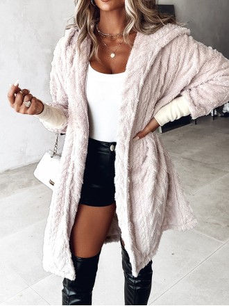 Casual solid color plush hooded coat