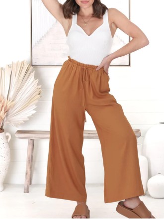 Cotton and linen high-waisted trousers