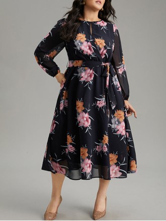 Elegant senior floral waist dress MIDI skirt