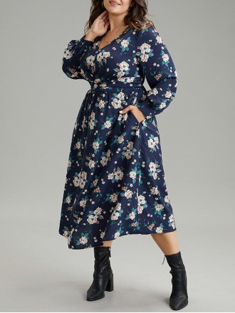 Elegant senior waist cut floral dress MIDI skirt