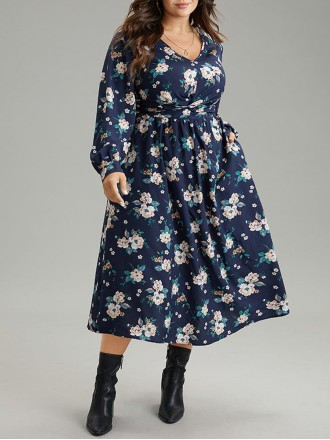 Elegant senior waist cut floral dress MIDI skirt