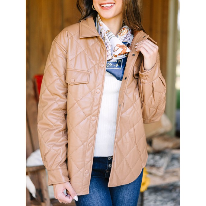 Brown Faux Leather Puffer