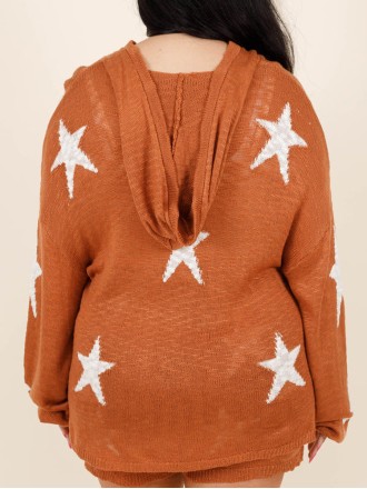 Star printed hooded knit top and shorts set