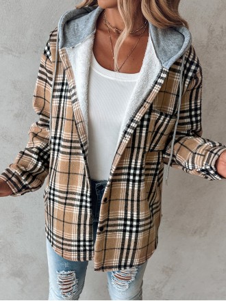 Women's contrast plaid hooded jacket