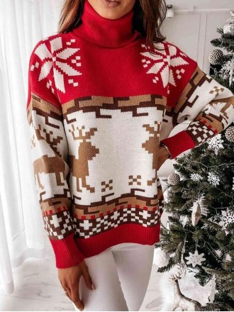 Women's contrasting Christmas turtleneck sweater